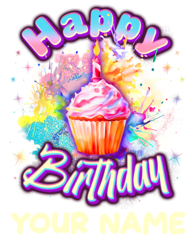Cute Happy Birthday Graffiti Cupcake Personalized Custom Name Women's Long Sleeve Shirt
