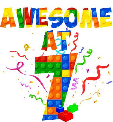 Awesome At 7 Cute Birthday Building Blocks Women's Dry Zone Grid Polo