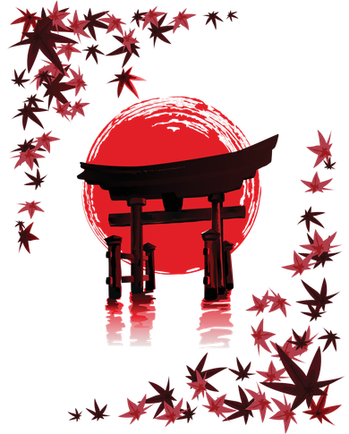 Torii Arch Sunset Maple Leaves Red Sun Kids Hoodie