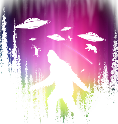 Bigfoot UFOs In Forest T-Shirt