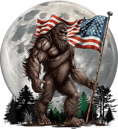 Bigfoot Sasquatch American Flag Full Moon Patriotics Baby Bodysuit