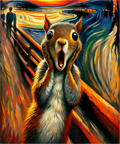 Expressionist Scream Squirrel Lovers Artistic Squirrel Women's V-Neck T-Shirt