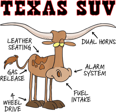 Texas TX SUV Funny Joke Longhorn Cattle Cow Transport Backpack
