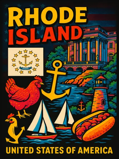 Rhode Island United States Iconic Symbols Poster