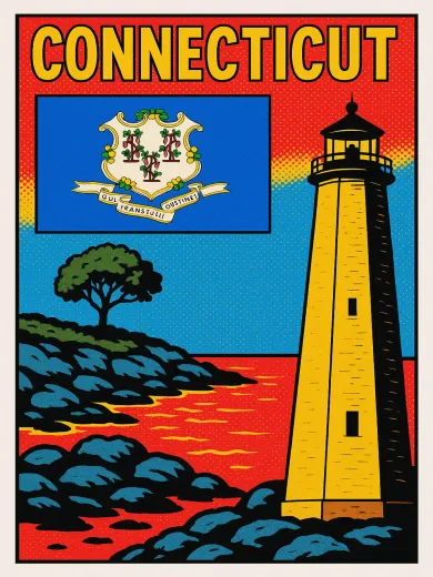 Connecticut Lighthouse Coastal Scene Poster