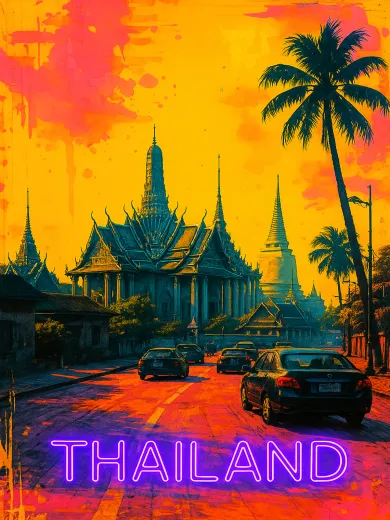 Thailand Neon Cityscape Poster