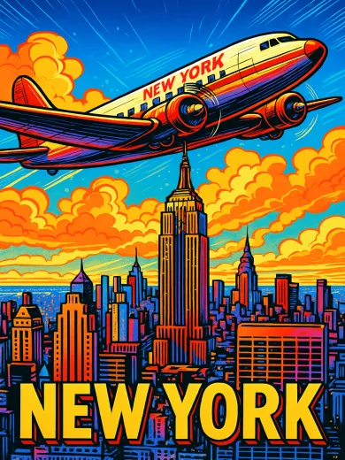 New York Skyline Vintage Plane Poster