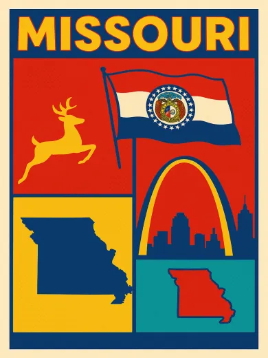 Missouri State Symbols Skyline Poster