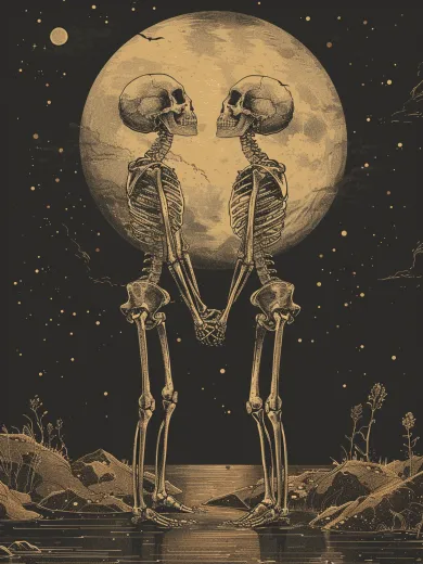 Skeleton Lovers Moonlit Night Poster