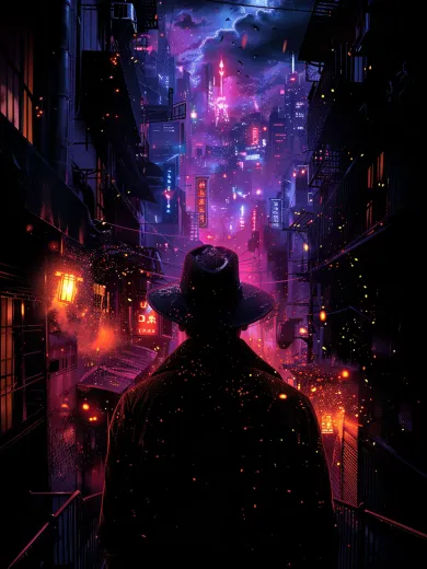 Neon Noir Cityscape Shadows Poster