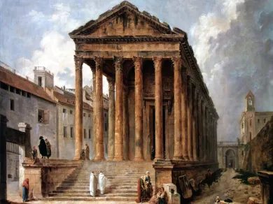Ancient Roman Temple Scene Poster