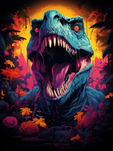 Roaring Dinosaur Neon Jungle Poster