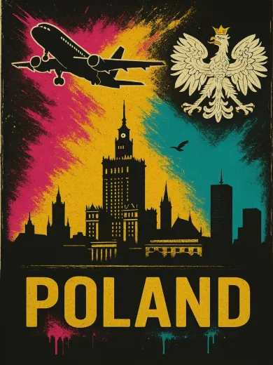 Poland City Skyline Travel Poster