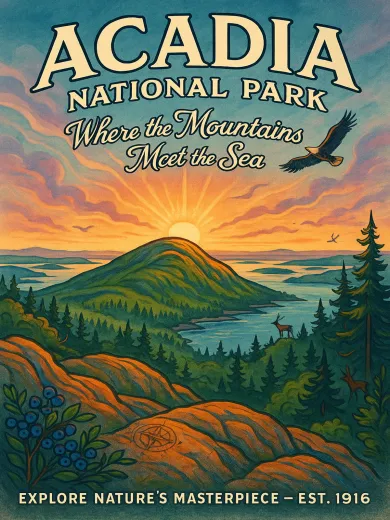 Acadia National Park Mountains Sea Poster