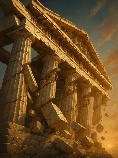 Ancient Temple Ruins Sunset Poster