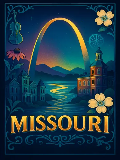 Missouri Gateway River Night Poster