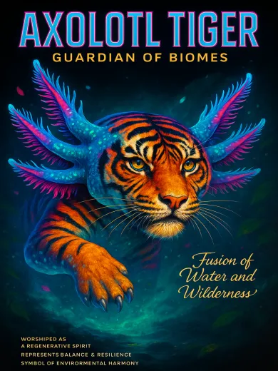 Axolotl Tiger Guardian of Biomes Poster