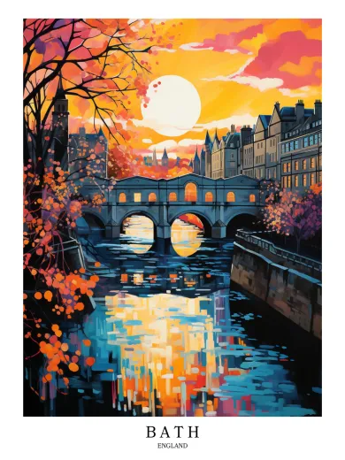 Bath England Sunset Bridge Poster
