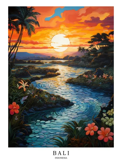 Bali Indonesia Sunset River Poster