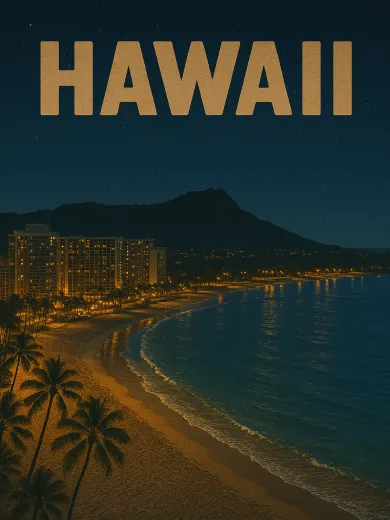 Hawaii Night Beach Skyline Poster
