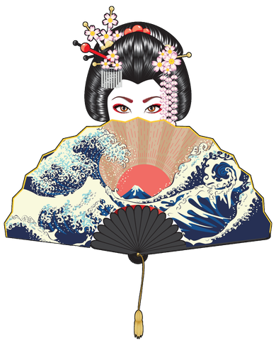 Geisha Hiding Behind Fan Wave Retro Japanese Art Graphic Bucket Hat