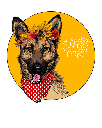 German Shepherd Dog Autumn Leaves Crown Hello Fall Kids Long Sleeve Shirt