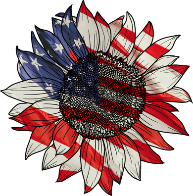 American Flag Sunflower 4th Of July Button