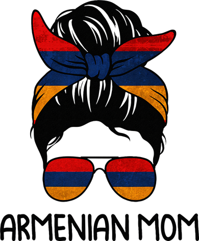 Armenian Mom Messy Bun Sunglasses Flag Mothers Day Kids T-Shirt