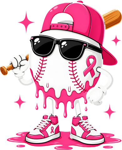 Breast Cancer Baseball Ice Cream Drip Pink Ribbon Tote Bag