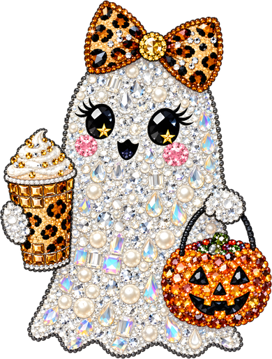 Bling Glam Ghost Leopard BooJee Spooky Halloween Polo