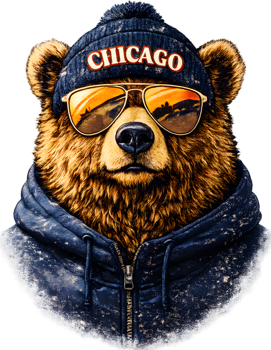 Cool Bear With Beanie Sunglasses Vintage Chicago Kids Long Sleeve Shirt