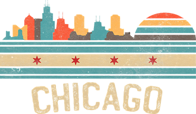 Chicago Flag Skyline Vintage Illinois City Retro Souvenir Women's Long Sleeve Shirt
