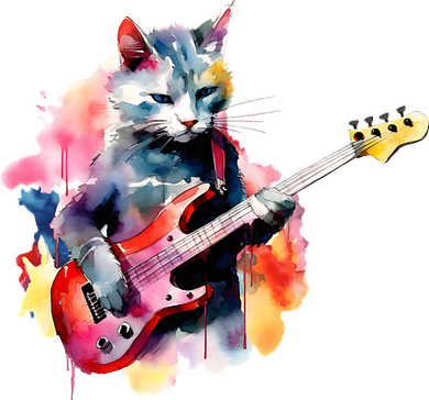 Cat Playing Bass Guitar Watercolor Graphic Design Women's Tank Top