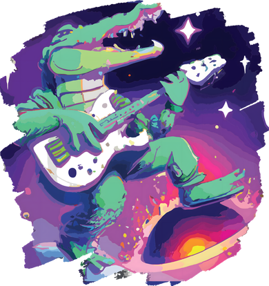 Crocodile Playing Guitar In Space Outer Space Alligator Kids T-Shirt