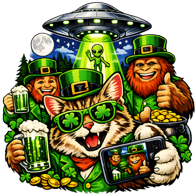 Cat Selfie Alien Leprechaun Bigfoot UFO St Patricks Day Coffee Mug
