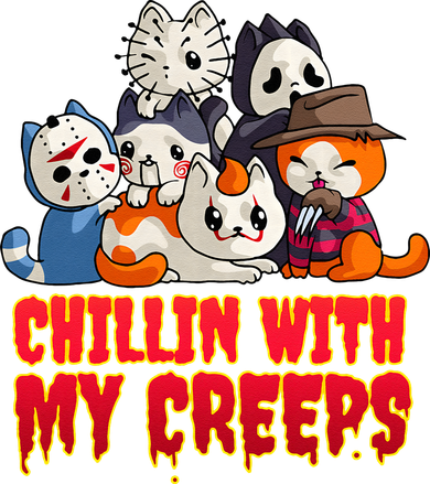 Chillin With My Creeps Funny Cat Horror Movies Serial Killer Doggie Tank