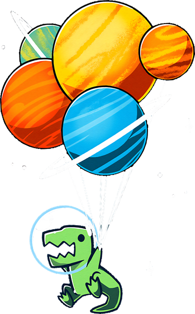 Dino Astronaut Dinosaur in Space Holding Planet Balloons Polo