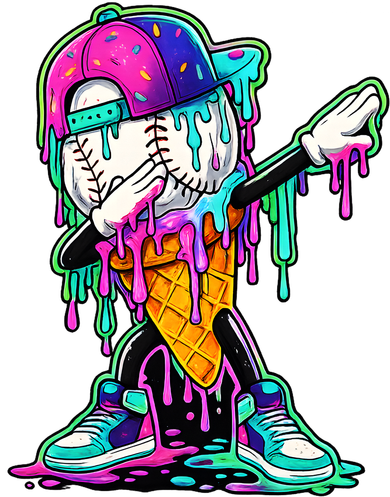 Dripping Baseball Ice Cream Drip Cone Kids T-Shirt