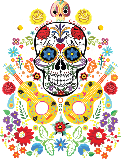 Dia De Los Muertos Day Of The Dead Sugar Skull Guitar Flower Toddler T-Shirt