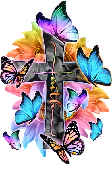 Faith Cross Butterfly With Flowers Beanie