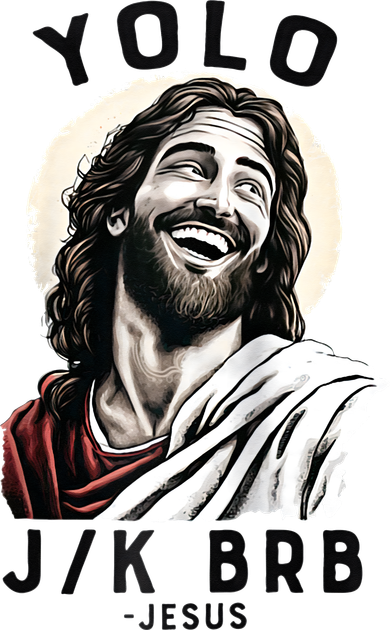 Funny Christian Easter Jesus YOLO JK BRB Raglan Bucket Hat