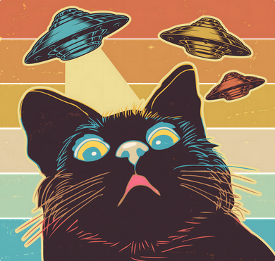 Funny Retro Vintage UFO Cat Santa Hat