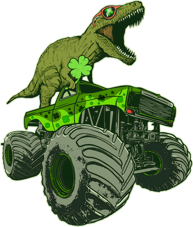 Funny St Patrick's Day Lucky Trex Dinosaur Riding Monster Truck Kids Hoodie