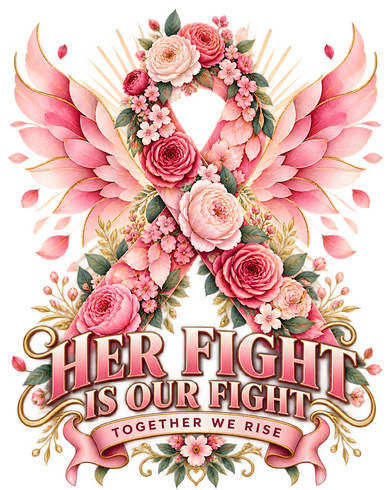 Her Fight Is Our Fight Breast Cancer Awareness Wildflower Ribbon T-Shirt