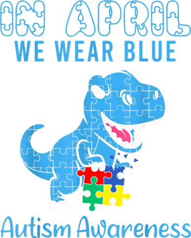 In April We Wear Blue Autism Awareness Month Dinosaur TRex Hooded Wearable Blanket