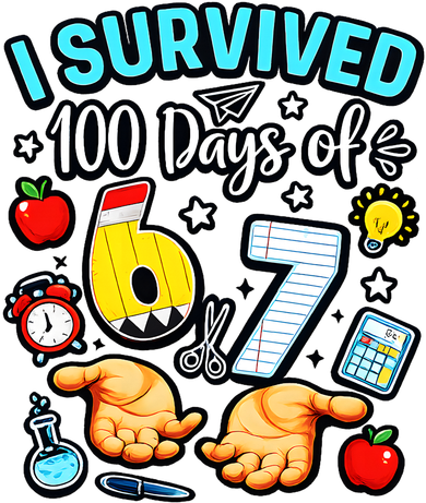I Survived 100 Days Of 67 School Teachers Students 6-7 Meme Kids Long Sleeve Shirt