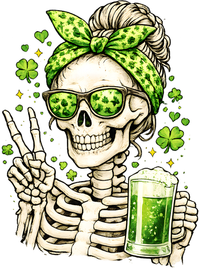 Irish Skeleton Messy Bun St Patrick's Day Kids Hoodie