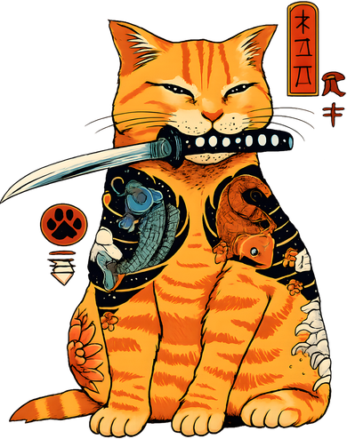 Japanese Samurai Ninja Cat Kawaii Anime Bucket Hat
