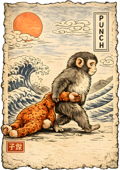 Kawaii Baby Monkey Punch Japanese Art Backpack