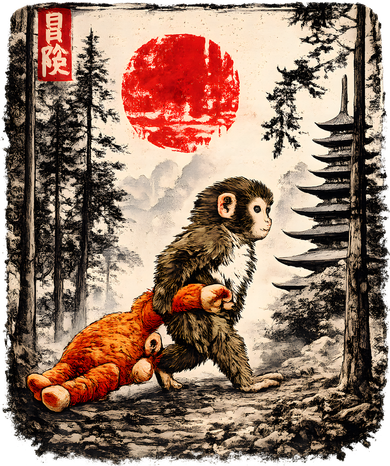 Kawaii Baby Monkey Punch Japanese Ukiyo-e Backpack